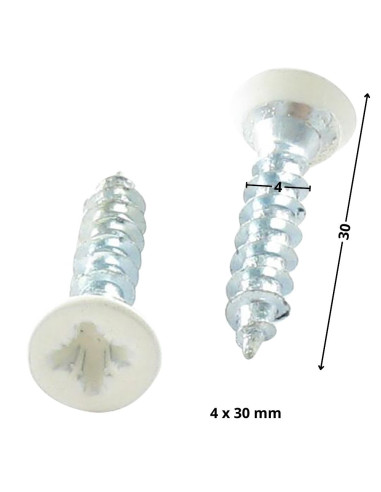 Parafuso de madeira aglomerado cabeça fresada Pozi PZ6 4X30 rosca total Aço zinco branco lacado a branco RAL9016