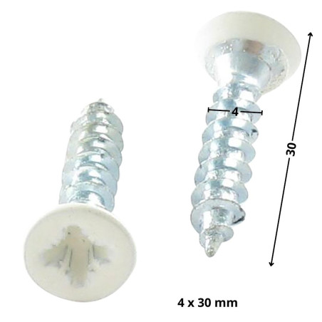 Parafuso de madeira aglomerado cabeça fresada Pozi PZ6 4X30 rosca total Aço zinco branco lacado a branco RAL9016