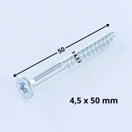 Parafuso de madeira aglomerado cabeça fresada TORX T25 4,5X50 rosca parcial Aço zinco branco