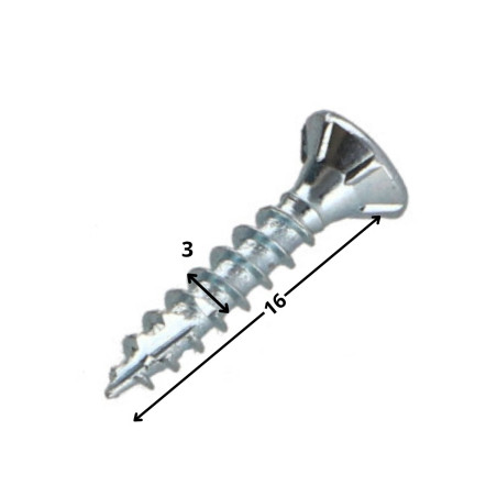 Parafusos de madeira e aglomerado TEKOR cabeça fresada dentado 3X16 TORX T10 Aço zinco branco rosca total cut ponto
