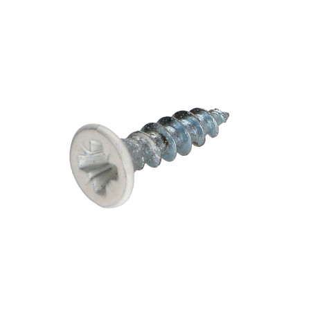 Parafuso de madeira aglomerado cabeça fresada Pozi PZ6 4X20 rosca total Aço zinco branco lacado a branco RAL9010