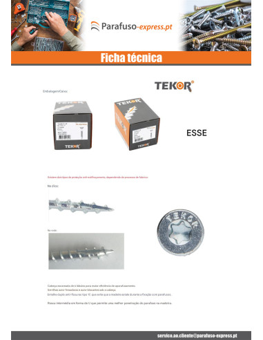 Parafusos de madeira e aglomerado TEKOR cabeça fresada dentado 3X20 TORX T10 Aço zinco branco rosca total cut ponto
