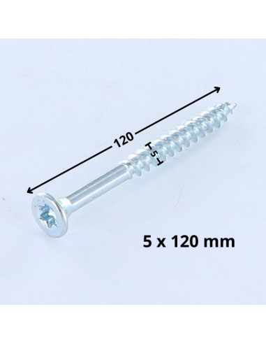Parafuso de madeira aglomerado cabeça fresada TORX T25 5X120 roscado sobre 70 Aço zinco branco