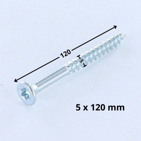 Parafuso de madeira aglomerado cabeça fresada TORX T25 5X120 roscado sobre 70 Aço zinco branco