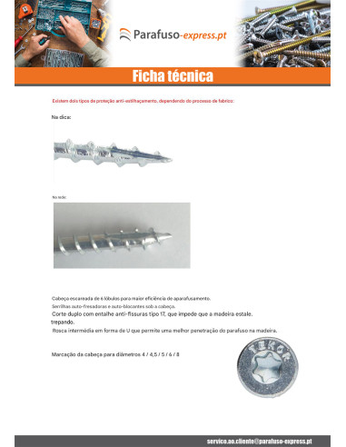 Parafuso de moldura TEKOR cabeça fresada dentado TORX T40 8X100 roscado sobre 60 cut ponto antifenda tipo 17 Aço