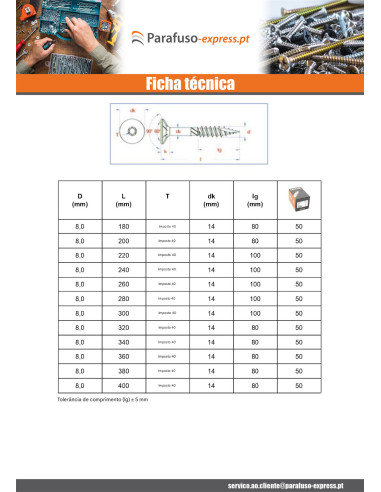 Parafuso de moldura TEKOR cabeça fresada dentado TORX T40 8X100 roscado sobre 60 cut ponto antifenda tipo 17 Aço