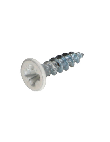 Parafuso de madeira aglomerado cabeça fresada Pozi PZ6 4X25 rosca total Aço zinco branco lacado a branco RAL9010