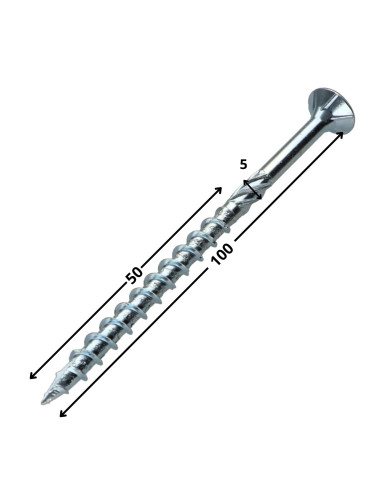 Parafuso de moldura TEKOR cabeça fresada dentado TORX T25 5X100 roscado sobre 50 cut ponto antifenda tipo 17 Aço