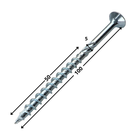 Parafuso de moldura TEKOR cabeça fresada dentado TORX T25 5X100 roscado sobre 50 cut ponto antifenda tipo 17 Aço