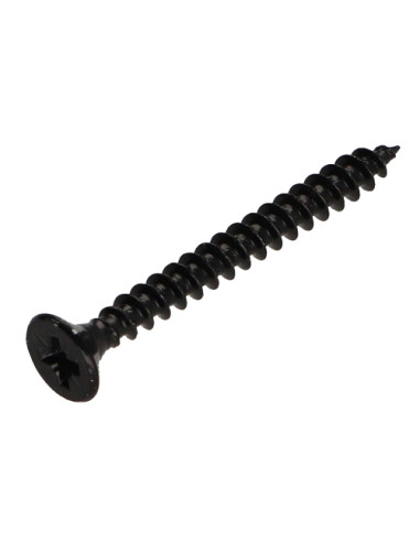 Parafuso de madeira aglomerado cabeça fresada Pozi PZ6 5X50 rosca total Aço zinco preto