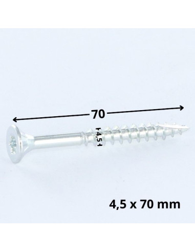 Parafusos de madeira e aglomerado TEKOR cabeça fresada dentado 4,5X70 roscado sobre 42 TORX T25 Aço zinco branco cut