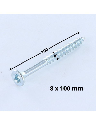 Parafuso de madeira aglomerado cabeça fresada TORX T40 8X100 roscado sobre 60 Aço zinco branco