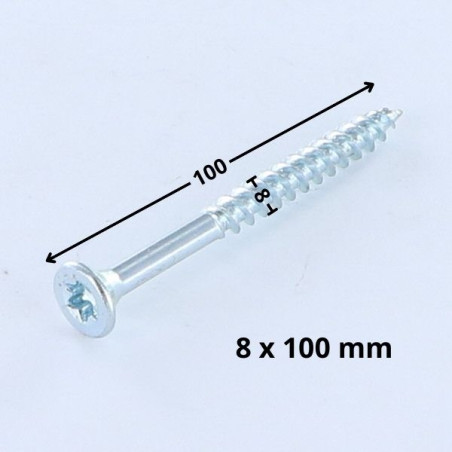 Parafuso de madeira aglomerado cabeça fresada TORX T40 8X100 roscado sobre 60 Aço zinco branco
