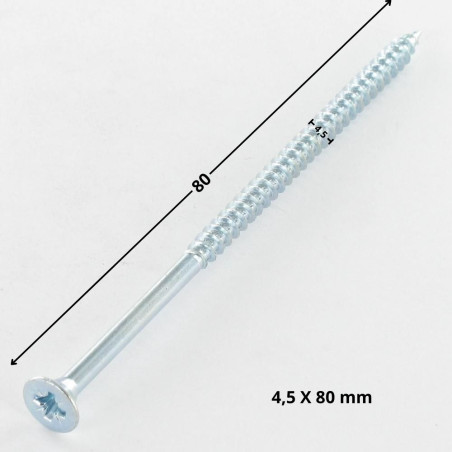 Parafuso de madeira aglomerado cabeça fresada Pozi PZ6 4,5X80 rosca parcial Aço zinco branco