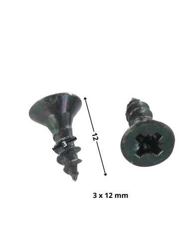 Parafuso de madeira aglomerado cabeça fresada Pozi PZ5 3X12 rosca total Aço zinco preto microparafusos