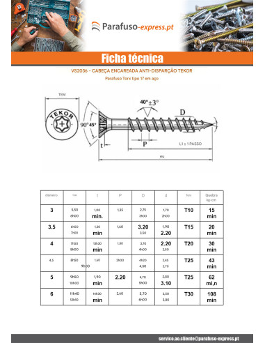 Parafuso de madeira aglomerado cabeça fresada TORX T20 4X25 rosca total Aço zinco preto