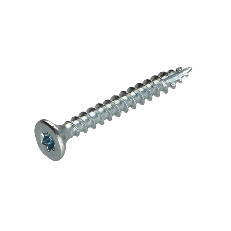 Parafusos de madeira e aglomerado TEKOR cabeça fresada dentado 4,5X50 TORX T20 Aço zinco branco rosca total cut