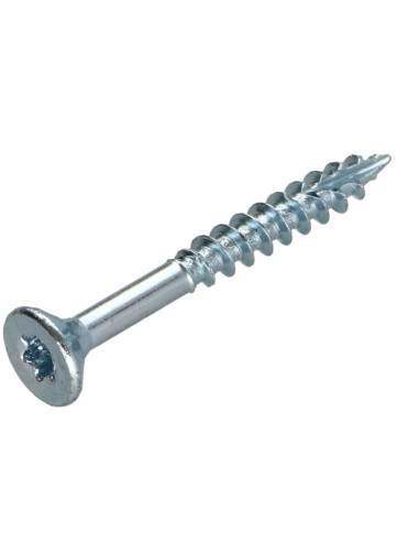 Parafusos de madeira e aglomerado TEKOR cabeça fresada dentado 4X50 roscado sobre 30 TORX T20 Aço zinco branco cut
