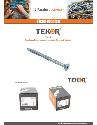 Parafuso de moldura TEKOR cabeça fresada dentado TORX T40 8X200 roscado sobre 80 cut ponto antifenda tipo 17 Aço