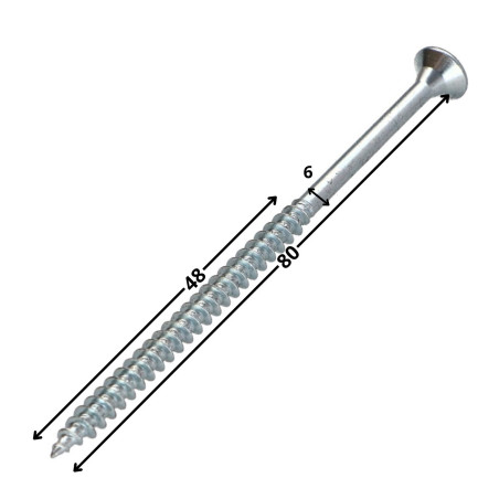 Parafusos de madeira e aglomerado TEKOR cabeça fresada dentado 6X80 roscado sobre 48 TORX T30 Aço zinco branco cut