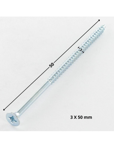 Parafuso de madeira aglomerado cabeça fresada Pozi PZ5 3X50 rosca parcial Aço zinco branco microparafusos