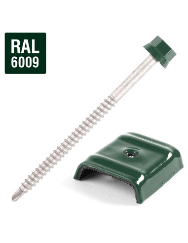 Autoperfurante com cavaleiro para telhados 2 peças Tipo E1 RAL6009 verde sapo 6,3X100
