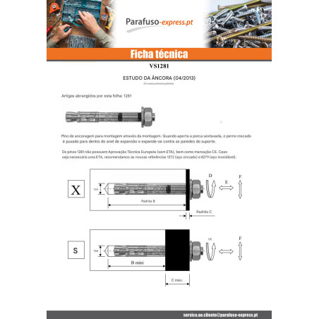 Bucha metálica Fixações M10X80 Aço zinco branco