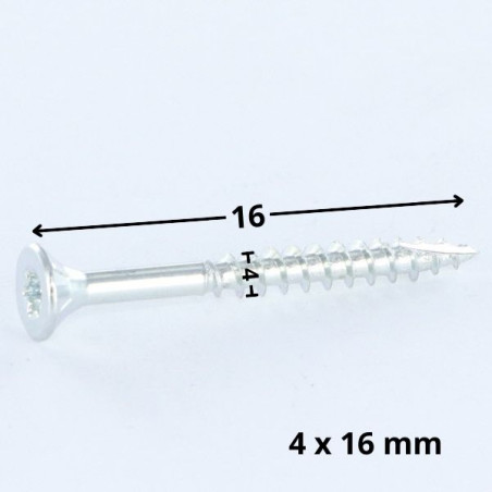 Parafusos de madeira e aglomerado TEKOR cabeça fresada dentado 4X16 TORX T20 Aço zinco branco rosca total cut ponto