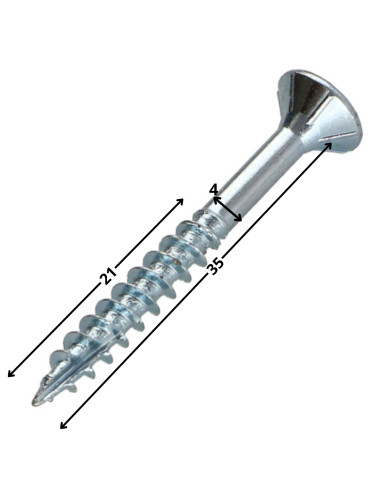 Parafusos de madeira e aglomerado TEKOR cabeça fresada dentado 4X35 roscado sobre 21 TORX T20 Aço zinco branco cut