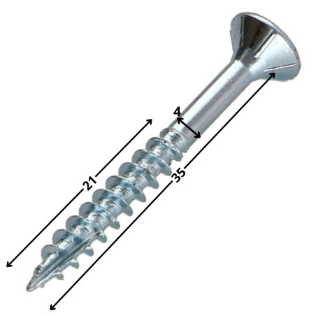 Parafusos de madeira e aglomerado TEKOR cabeça fresada dentado 4X35 roscado sobre 21 TORX T20 Aço zinco branco cut