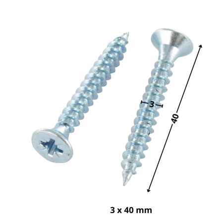 Parafuso de madeira aglomerado cabeça fresada Pozi PZ5 3X40 rosca total Aço zinco branco microparafusos