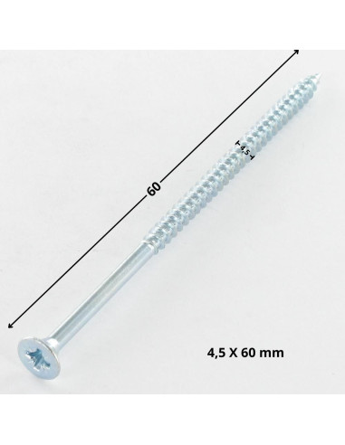 Parafuso de madeira aglomerado cabeça fresada Pozi PZ6 4,5X60 rosca parcial Aço zinco branco
