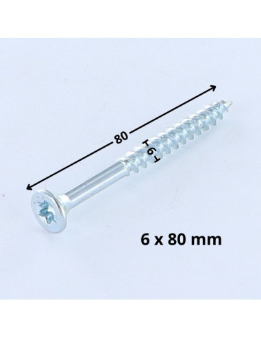 Parafuso de madeira aglomerado cabeça fresada TORX T25 6X80 roscado sobre 48 Aço zinco branco