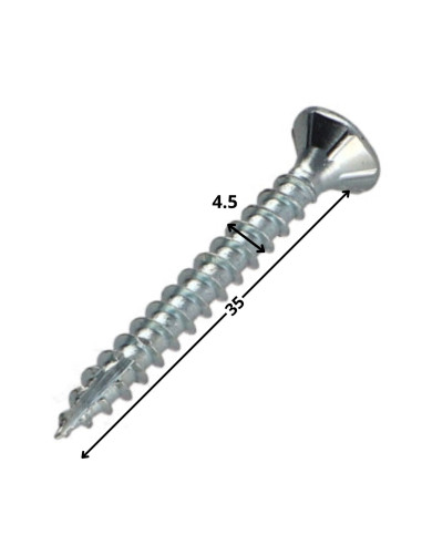Parafusos de madeira e aglomerado TEKOR cabeça fresada dentado 4,5X35 TORX T25 Aço zinco branco rosca total cut