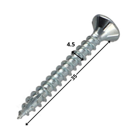 Parafusos de madeira e aglomerado TEKOR cabeça fresada dentado 4,5X35 TORX T25 Aço zinco branco rosca total cut