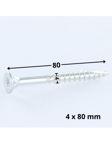 Parafusos de madeira e aglomerado TEKOR cabeça fresada dentado 4X80 roscado sobre 48 TORX T20 Aço zinco branco cut