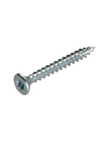 Parafusos de madeira e aglomerado TEKOR cabeça fresada dentado 5X30 TORX T25 Aço zinco branco rosca total cut ponto