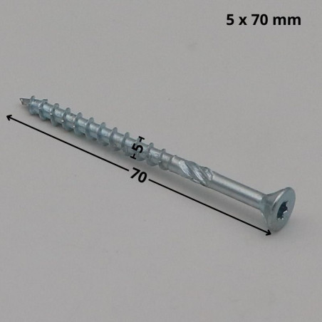 Parafuso de moldura TEKOR cabeça fresada dentado TORX T25 5X70 roscado sobre 37 cut ponto antifenda tipo 17 Aço