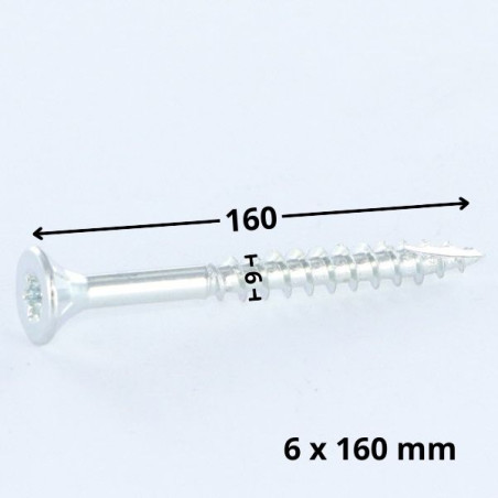 Parafusos de madeira e aglomerado TEKOR cabeça fresada dentado 6X160 roscado sobre 70 TORX T30 Aço zinco branco cut