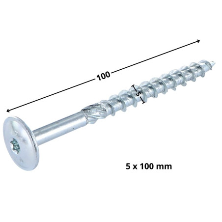 Parafuso de madeira aglomerado cabeça disco TORX T25 5X100 Aço zinco branco