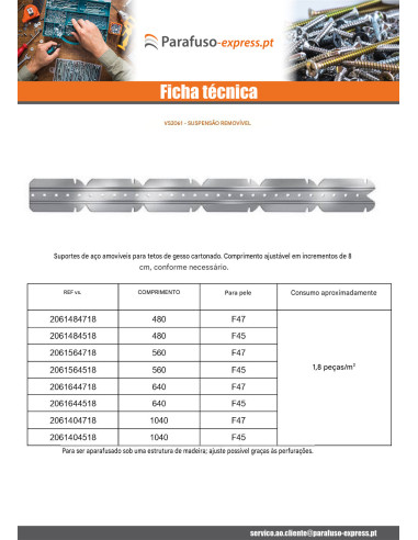 Suspensão secável 640 para pele F47 - Parafuso Express