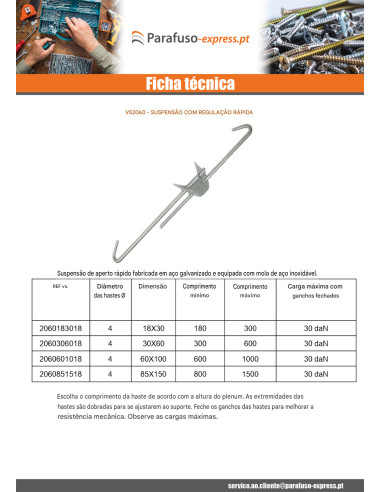 Suspensão ajuste rápido 85X150 - Parafuso Express