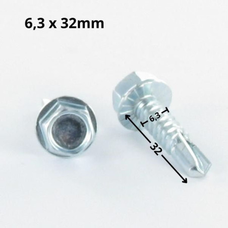 Autoperfurante cabeça hexagonal 6,3 x 32 rede de chapa Aço zinco branco
