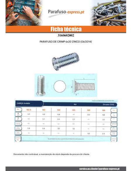 PARAFUSO de rebitar M6X20 Aço zinco branco - Parafuso Express