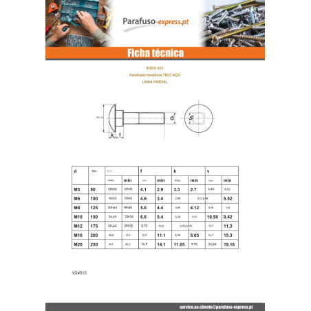 Parafuso cabeça redonda gola quadrada M10X140 rosca parcial Aço zinco branco 10 MICRONS