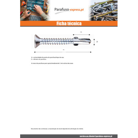 Autoperfurante cabeça fresada TORX T30 5,5 x 38 dentado com asas Aço zinco branco