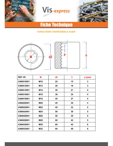 Porca redondo cabeça redonda 18X4 trapezoidal Aço bruto