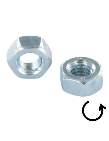 Porca sextavada M6 passo de rosca esquerda classe 8 Aço zinco branco
