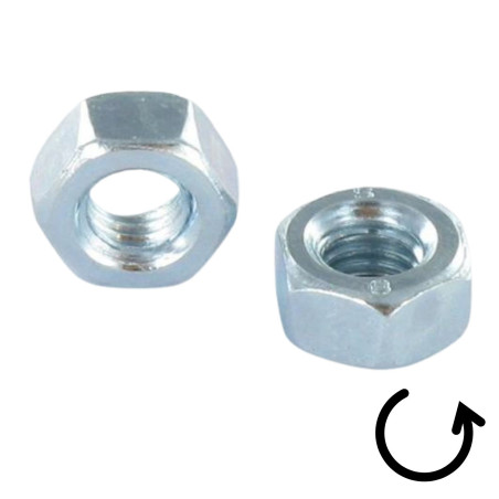 Porca sextavada M6 passo de rosca esquerda classe 8 Aço zinco branco