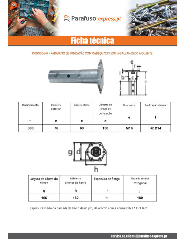 Cabeça do parafuso de fundação 76X3.6XM16 forte resistência à corrosão Aço galvanizado a quente